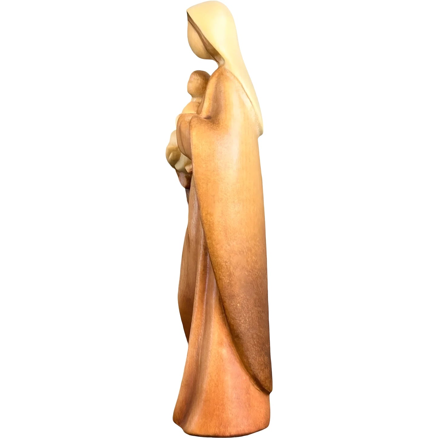 Modern Madonna with Child, Val Gardena Artisanal Wood Sculpture