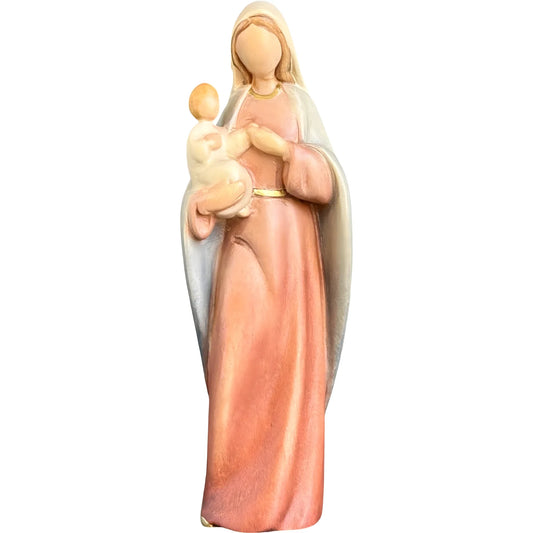 Modern Madonna with Child, Val Gardena Artisanal Wood Sculpture