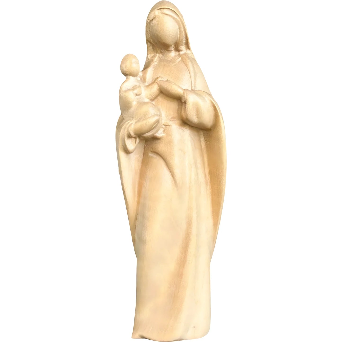 Modern Madonna with Child, Val Gardena Artisanal Wood Sculpture