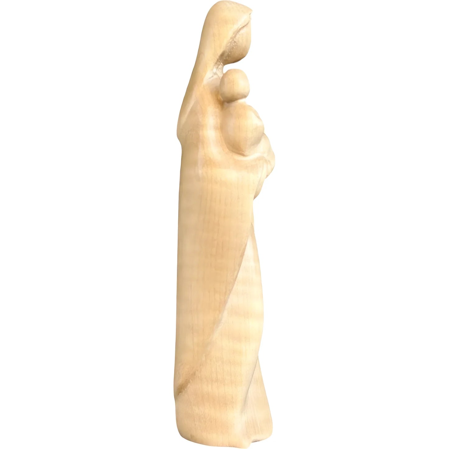 Modern Madonna with Child, Val Gardena Artisanal Wood Sculpture