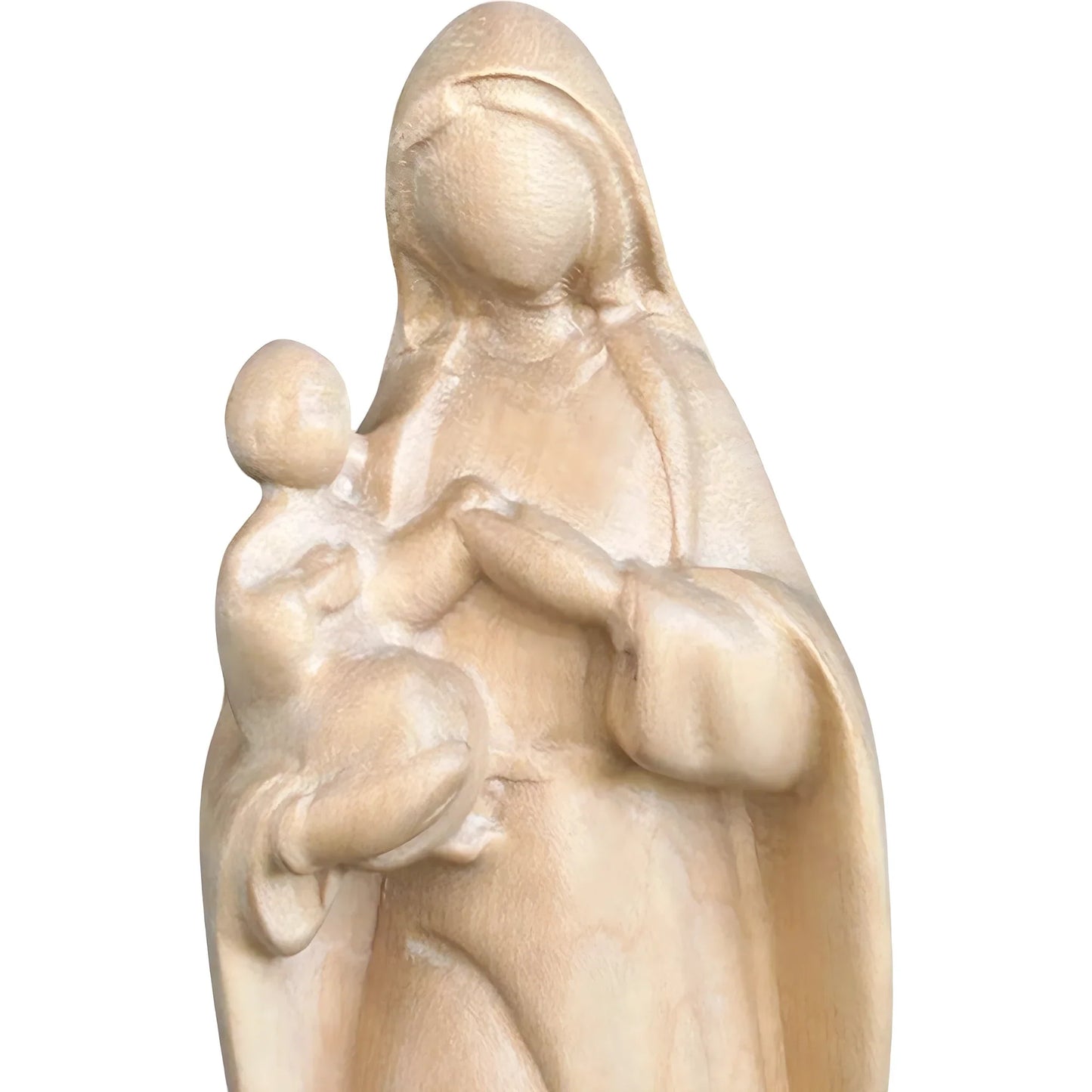 Modern Madonna with Child, Val Gardena Artisanal Wood Sculpture