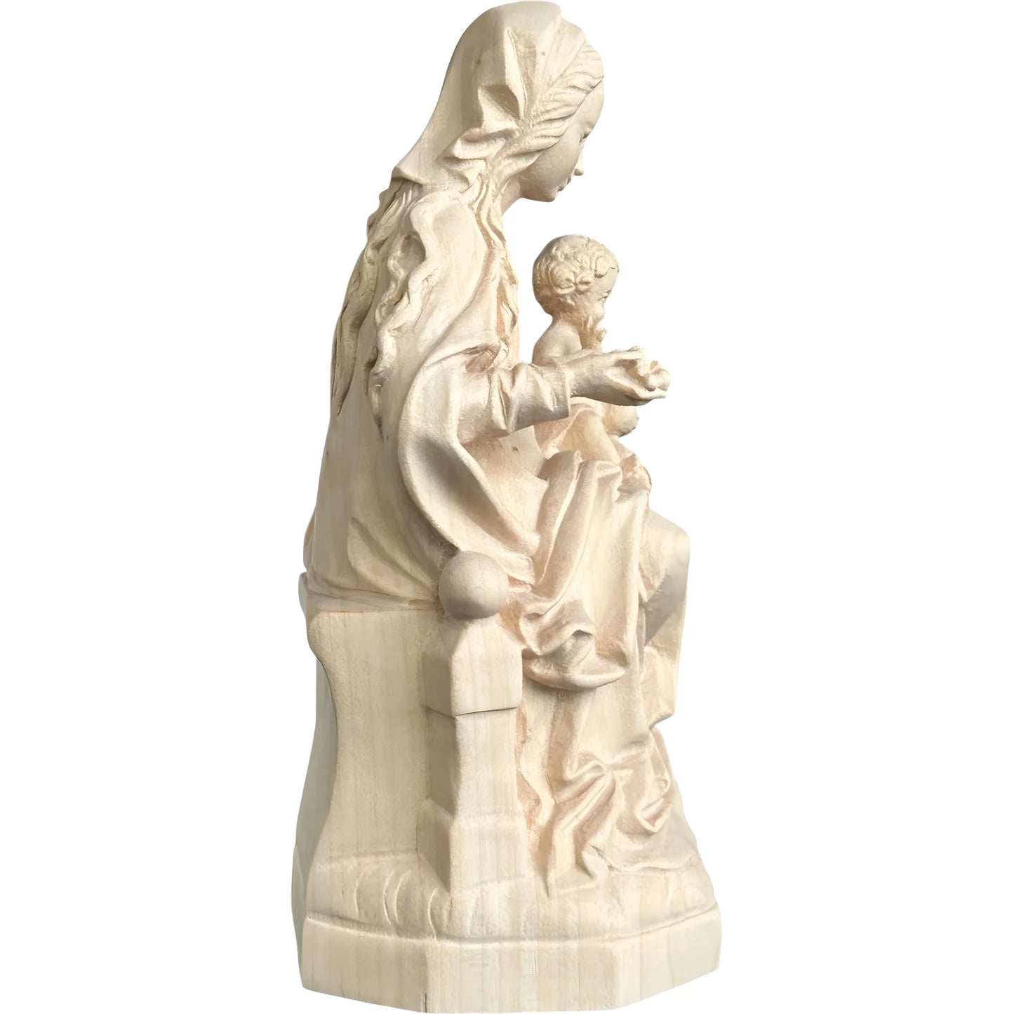 Madonna and Child Enthroned, Handcrafted Maple Wood Sculpture