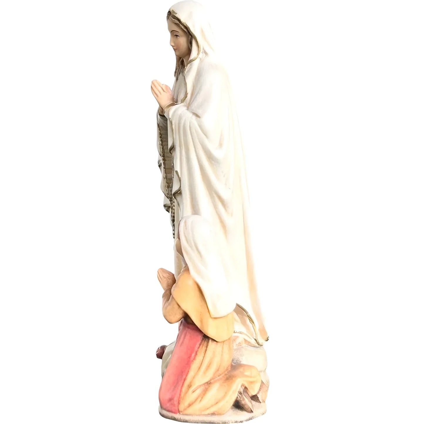 Our Lady of Lourdes with Saint Bernadette Carved in Val Gardena Wood