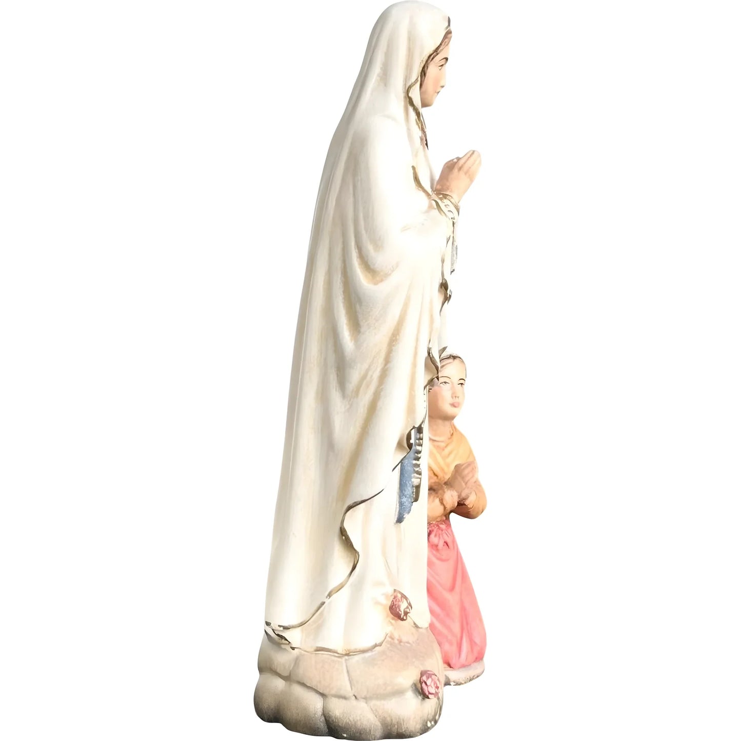 Our Lady of Lourdes with Saint Bernadette Carved in Val Gardena Wood