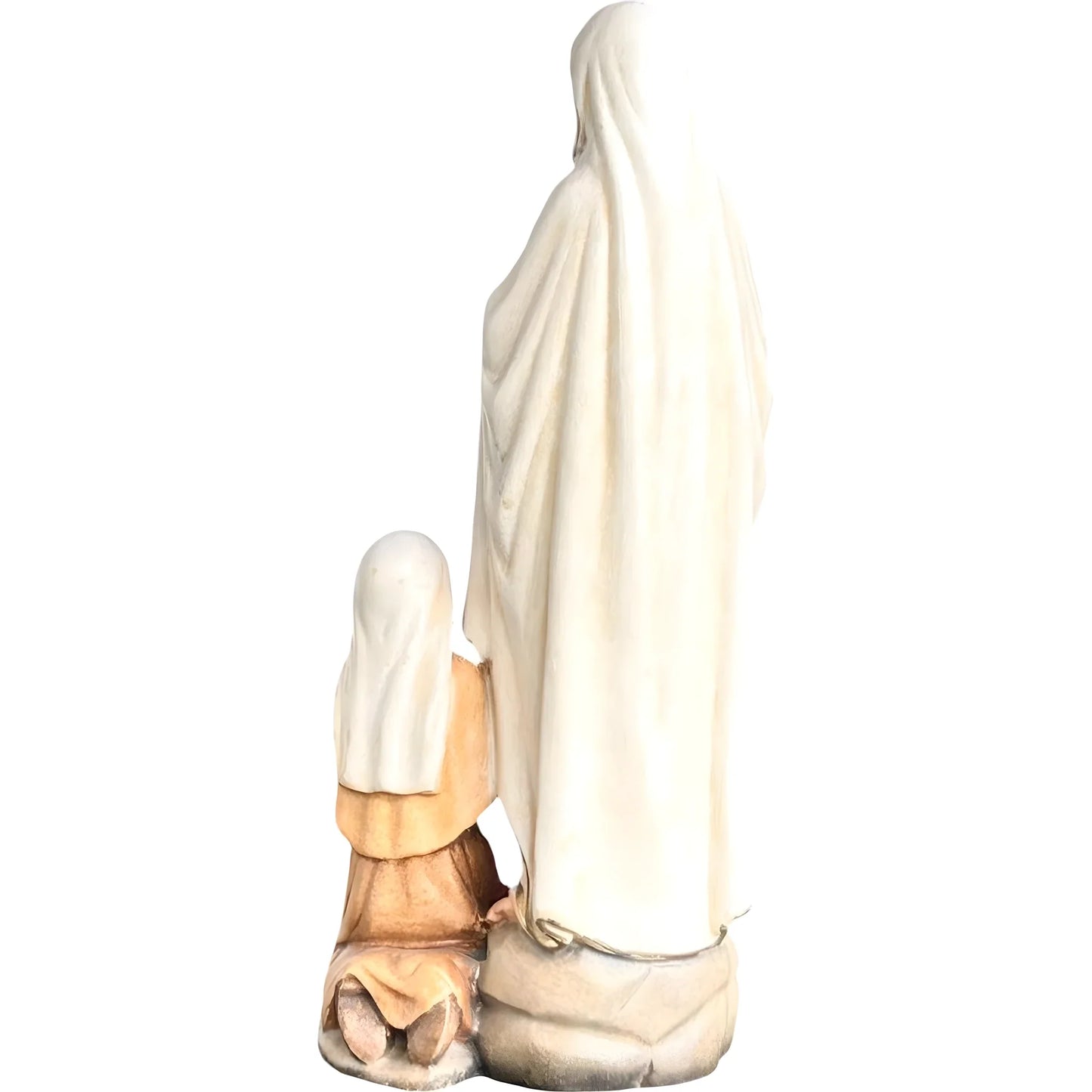 Our Lady of Lourdes with Saint Bernadette Carved in Val Gardena Wood