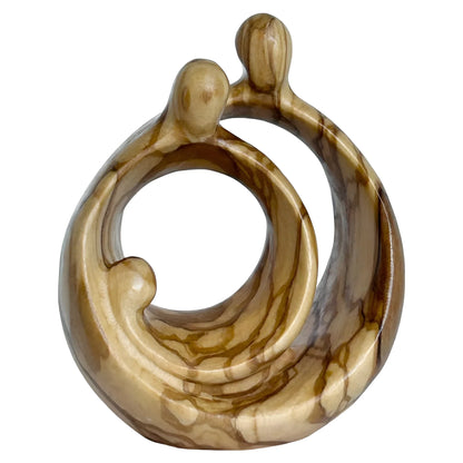 Modern Stylized Nativity Scene in Maple Wood – Family Embrace Sculpture