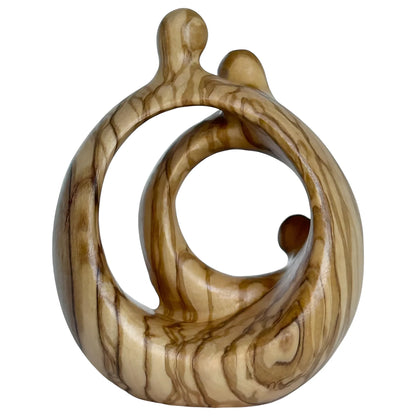 Modern Stylized Nativity Scene in Maple Wood – Family Embrace Sculpture