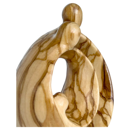 Modern Stylized Nativity Scene in Maple Wood – Family Embrace Sculpture