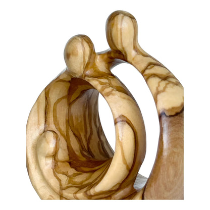 Modern Stylized Nativity Scene in Maple Wood – Family Embrace Sculpture