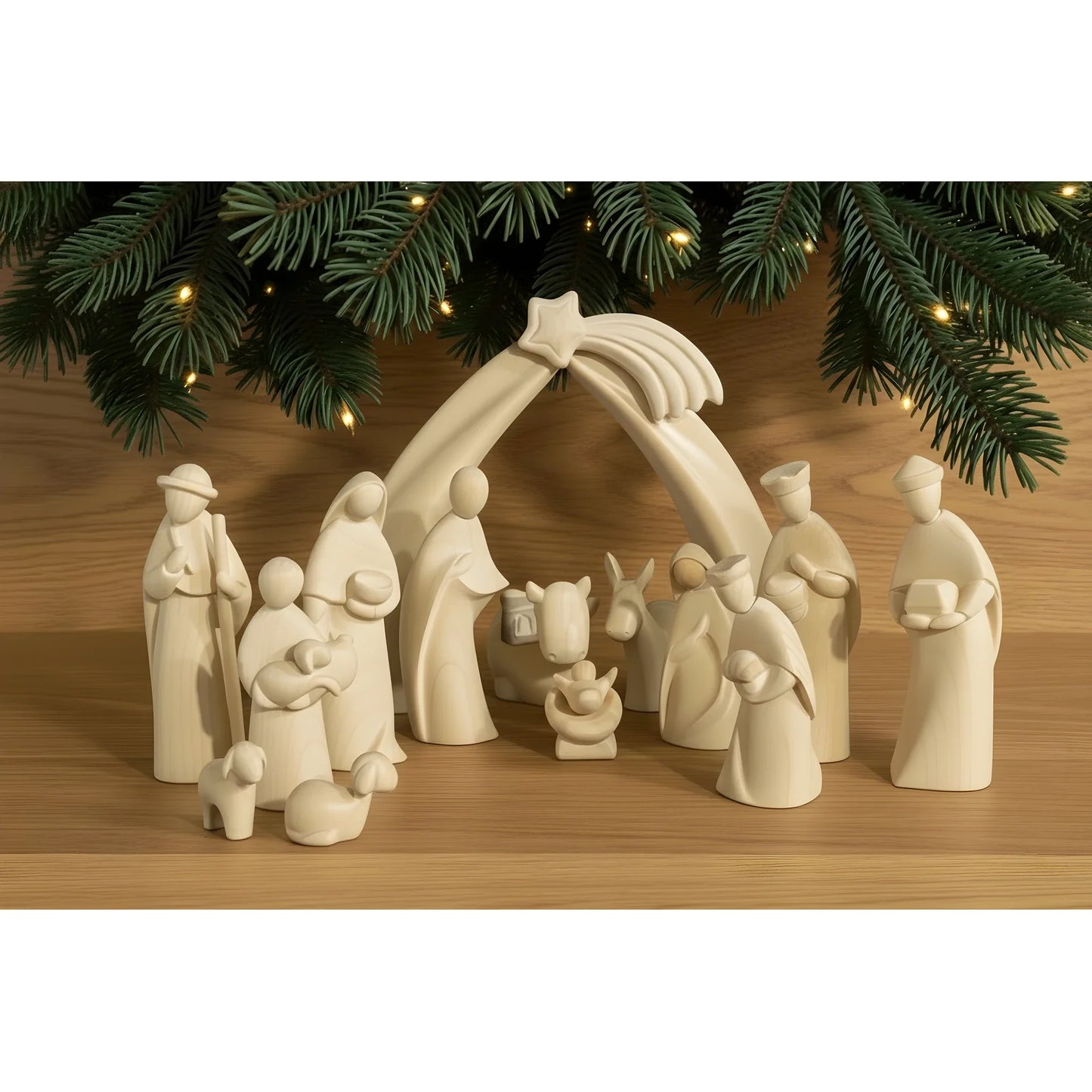 Stella Modern Maple Wood Nativity Scene