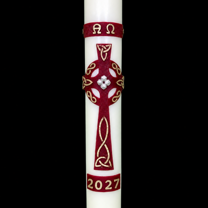 51% Beeswax Red Ornate Celtic Cross Paschal Candle