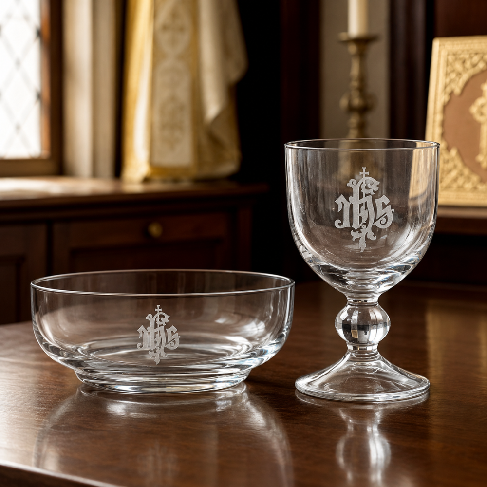 IHS Glass Chalice & Bowl Set