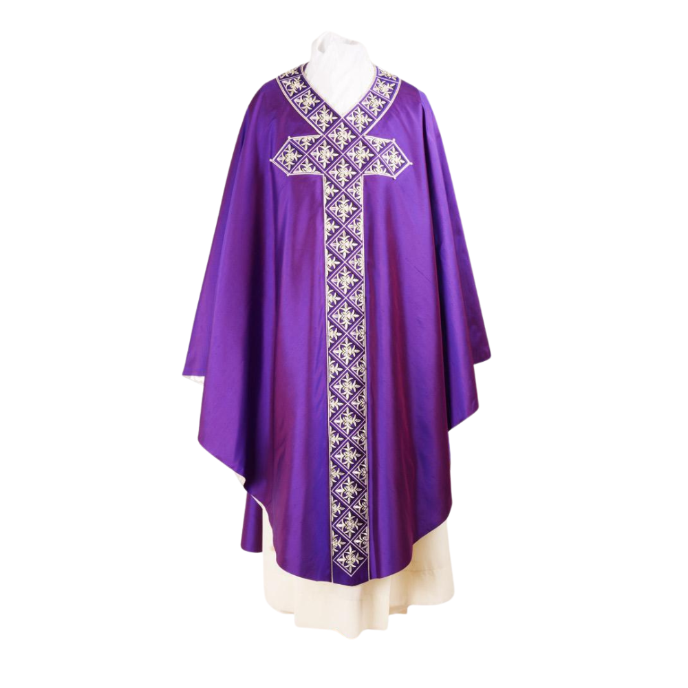 Pure Silk Lilly Cross Embroidered Chasuble