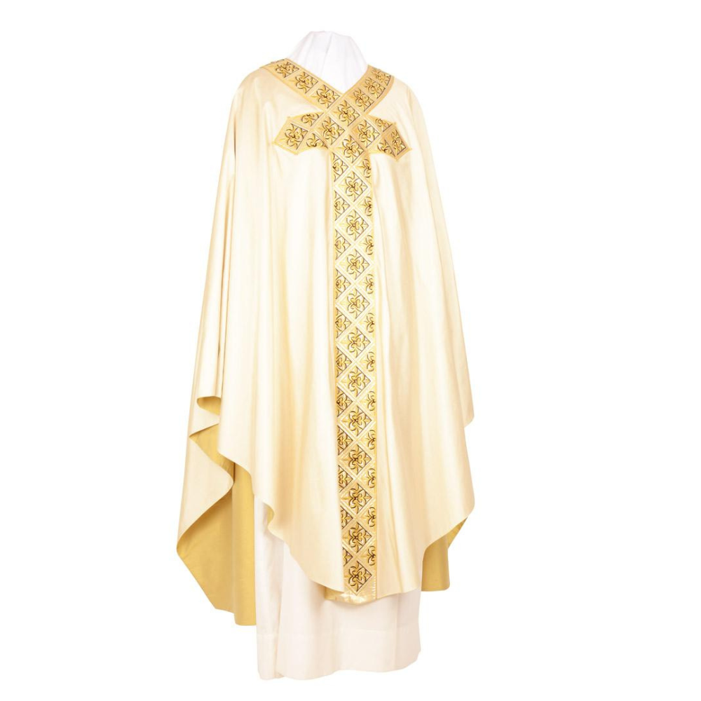 Pure Silk Lilly Cross Embroidered Chasuble