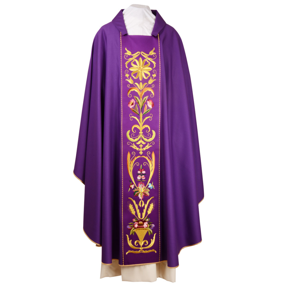 Pure Wool Classic Embroidered Chasuble - Available in 3 Liturgical Colours