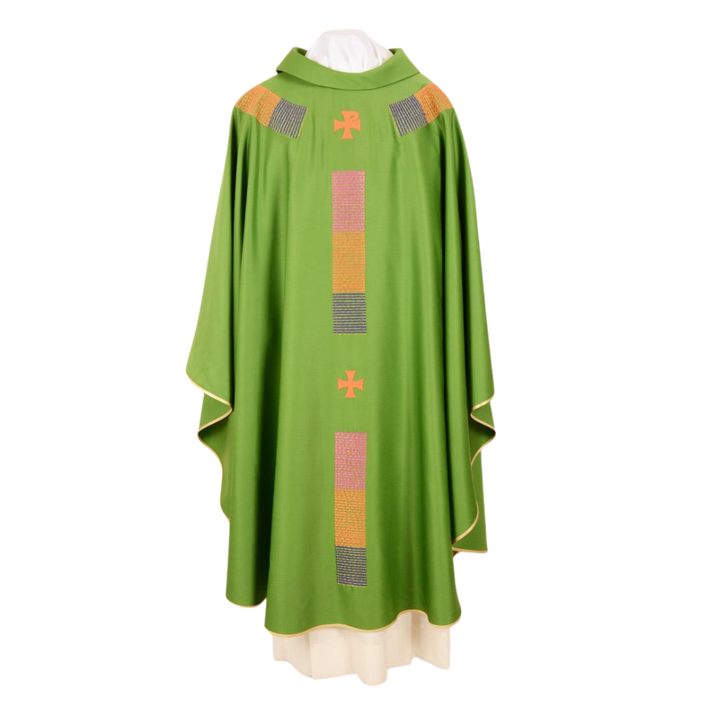 Pure Wool Gothic Style Embroidered Chasuble - Available 5 Liturgical Colours