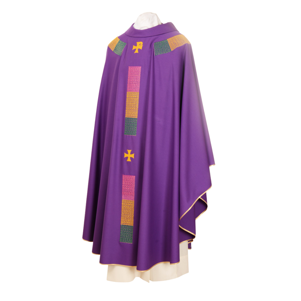 Pure Wool Gothic Style Embroidered Chasuble - Available 5 Liturgical Colours