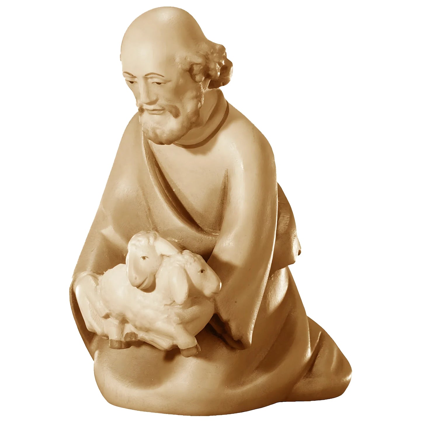 Kneeling Shepherd with Lambs in Maple Wood