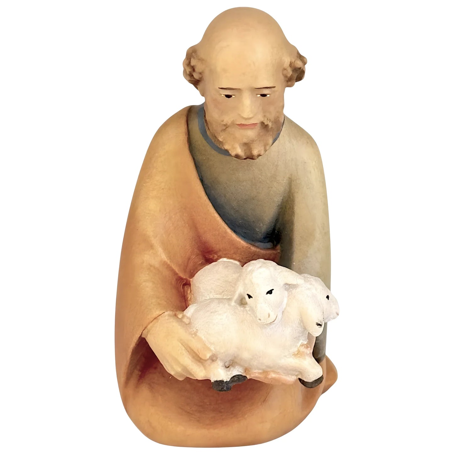 Kneeling Shepherd with Lambs in Maple Wood