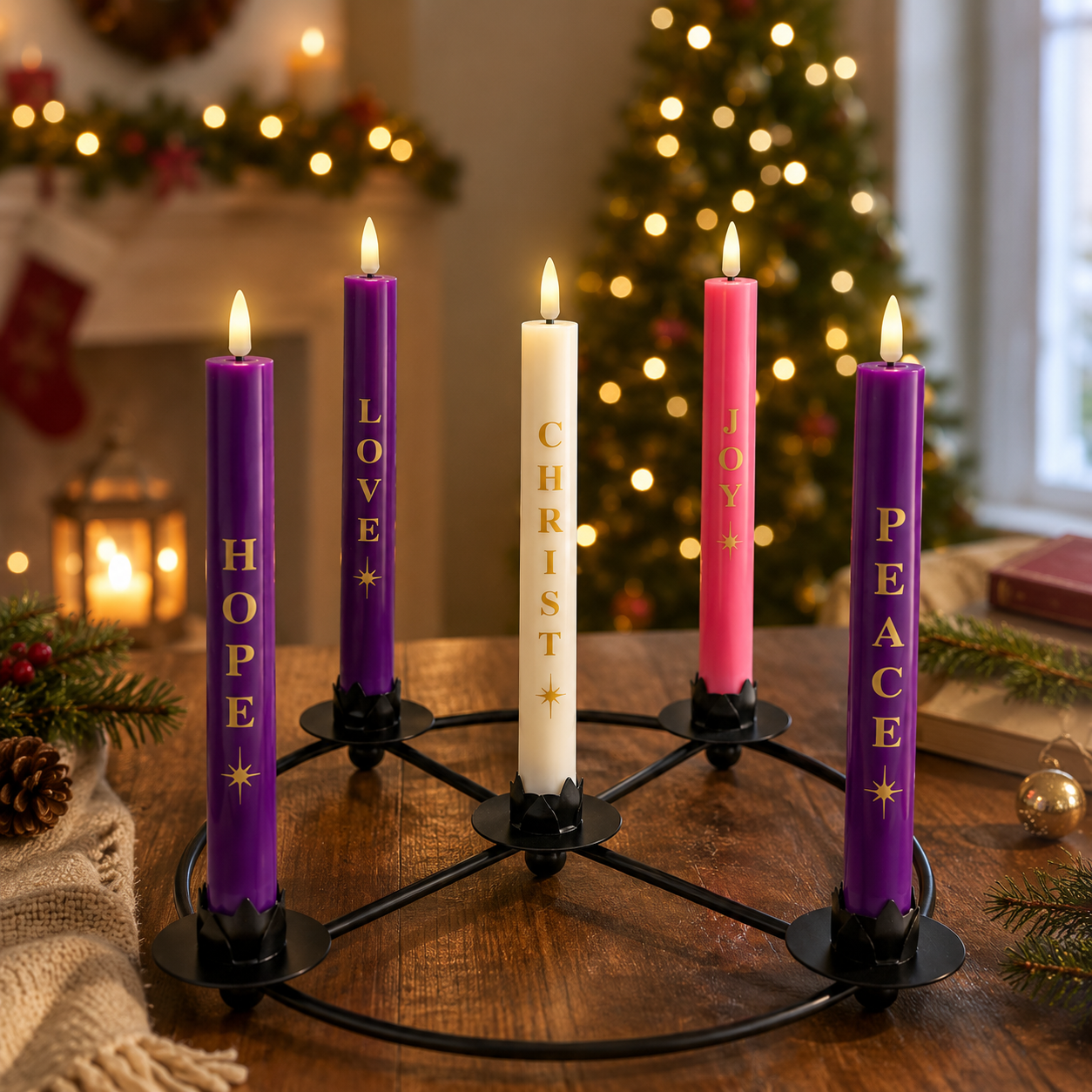 Remote-Control LED Advent Candle Set of 5 - With Words