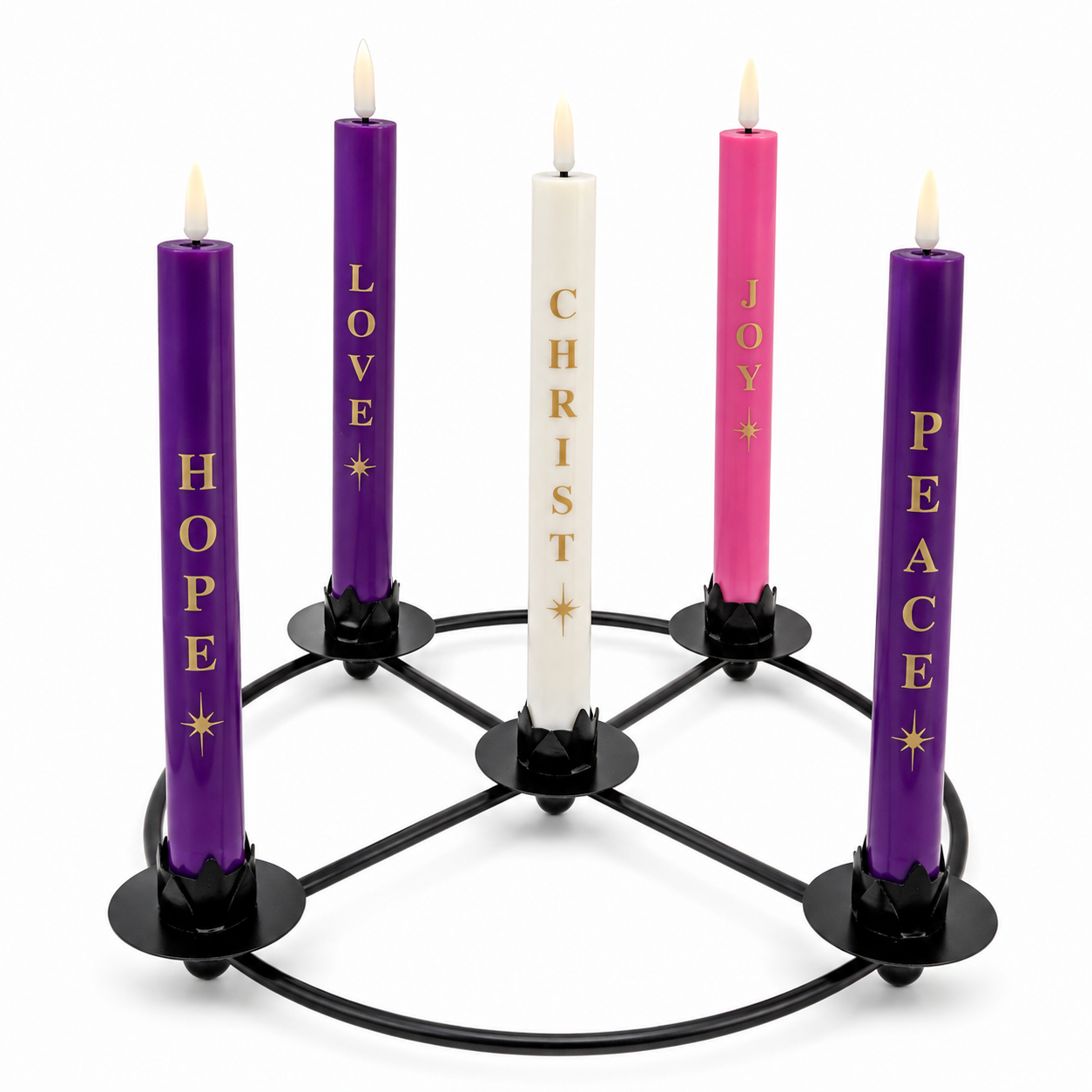 Remote-Control LED Advent Candle Set of 5 - With Words