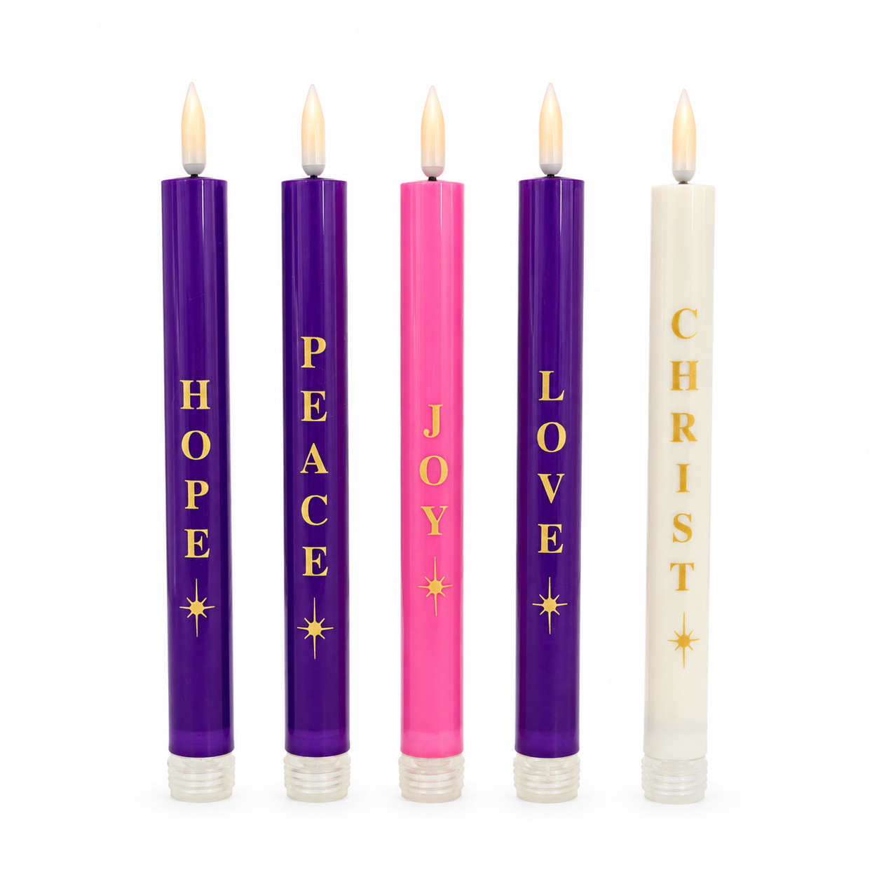 Remote-Control LED Advent Candle Set of 5 - With Words