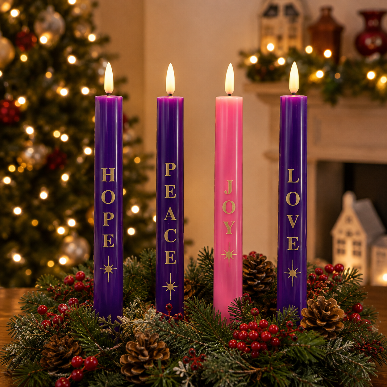 Remote-Control LED Advent Candle Set of 4 - With Words