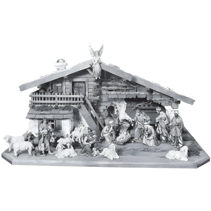 Hand-painted 16pc Complete Nativity Scene with Stable