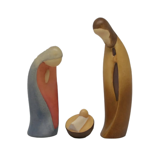 Modern Holy Family nativity scene in maple wood | Val Gardena