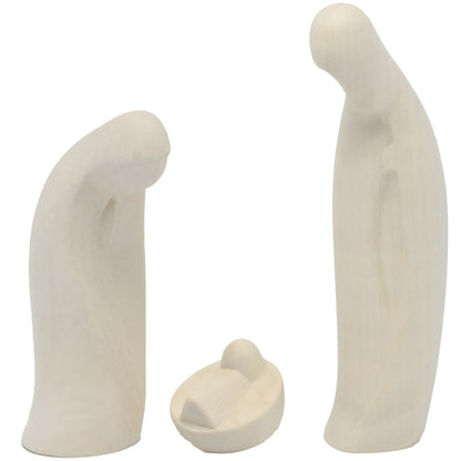 Modern Holy Family nativity scene in maple wood | Val Gardena