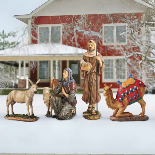 Real Life Outdoor Nativity Two Shepherds Camel & Donkey