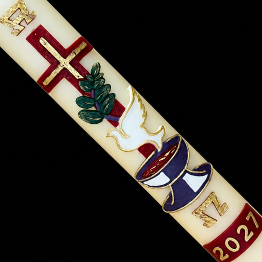 Red Cross With Dove & Chalice Paschal Candle
