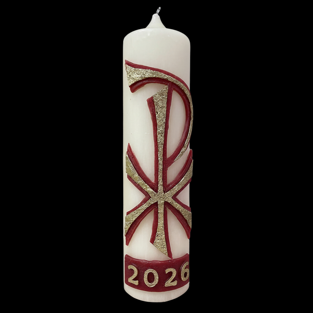 Red Chi Rho Home Paschal Candle