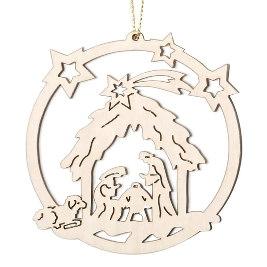 Holy Family Christmas Carved Wooden Decoration