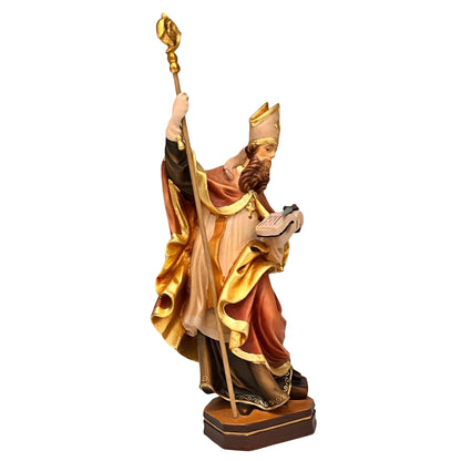 Saint Boniface Bishop with Crozier and Book, Wood Carving from Val Gardena