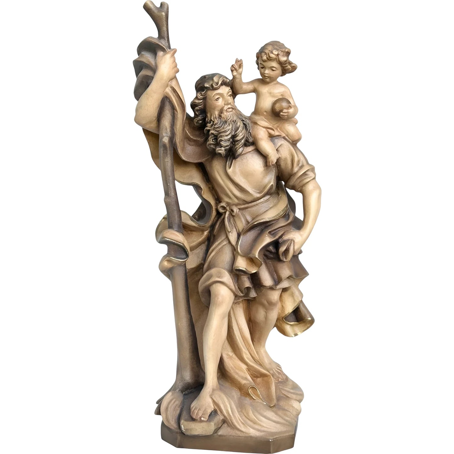 Saint Christopher, Patron Saint of Travelers, Wood Carving from Val Gardena