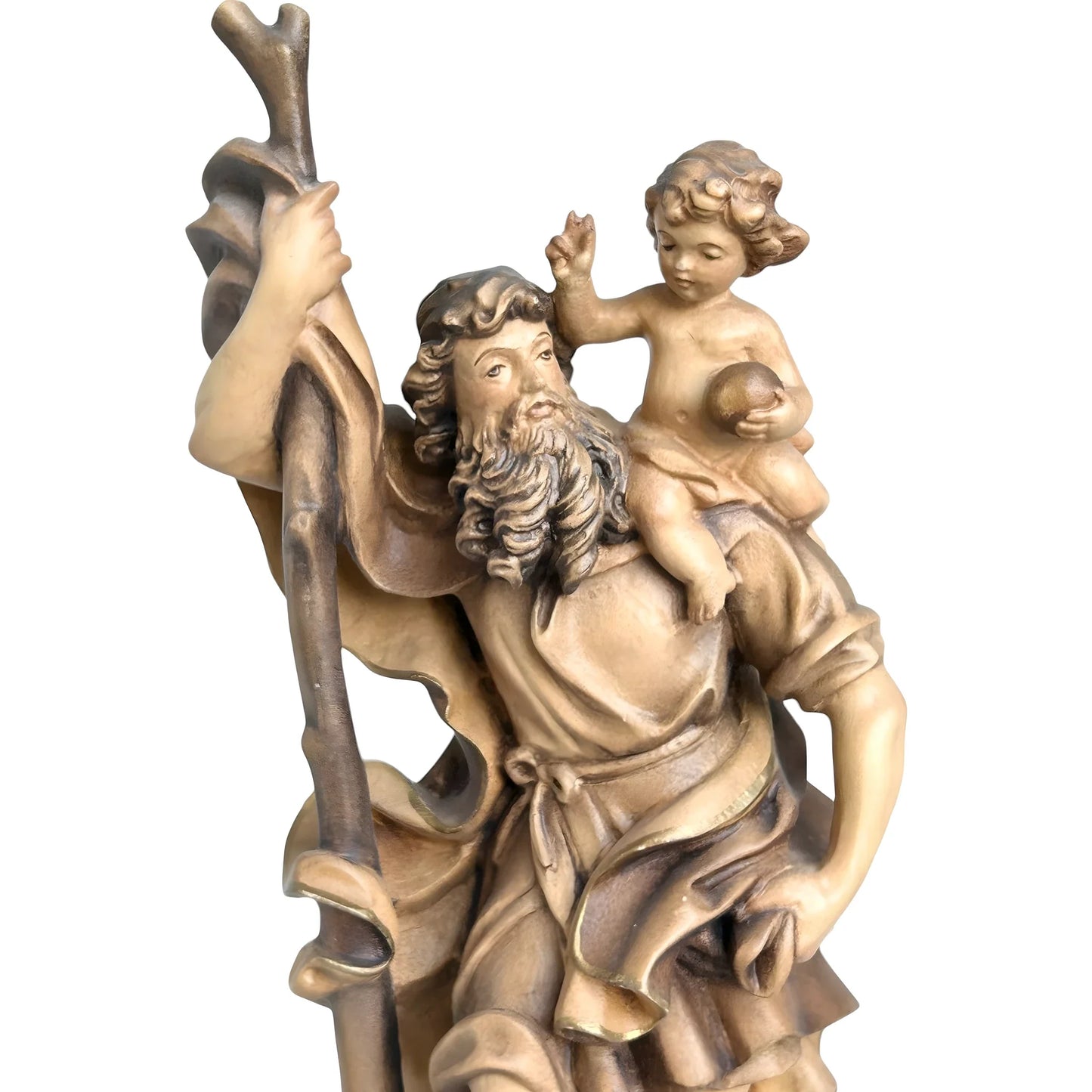 Saint Christopher, Patron Saint of Travelers, Wood Carving from Val Gardena