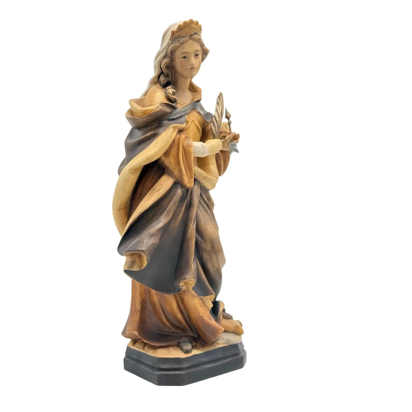 Saint Ursula Guide and Martyr, Hand-Carved Wood Statue from Val Gardena