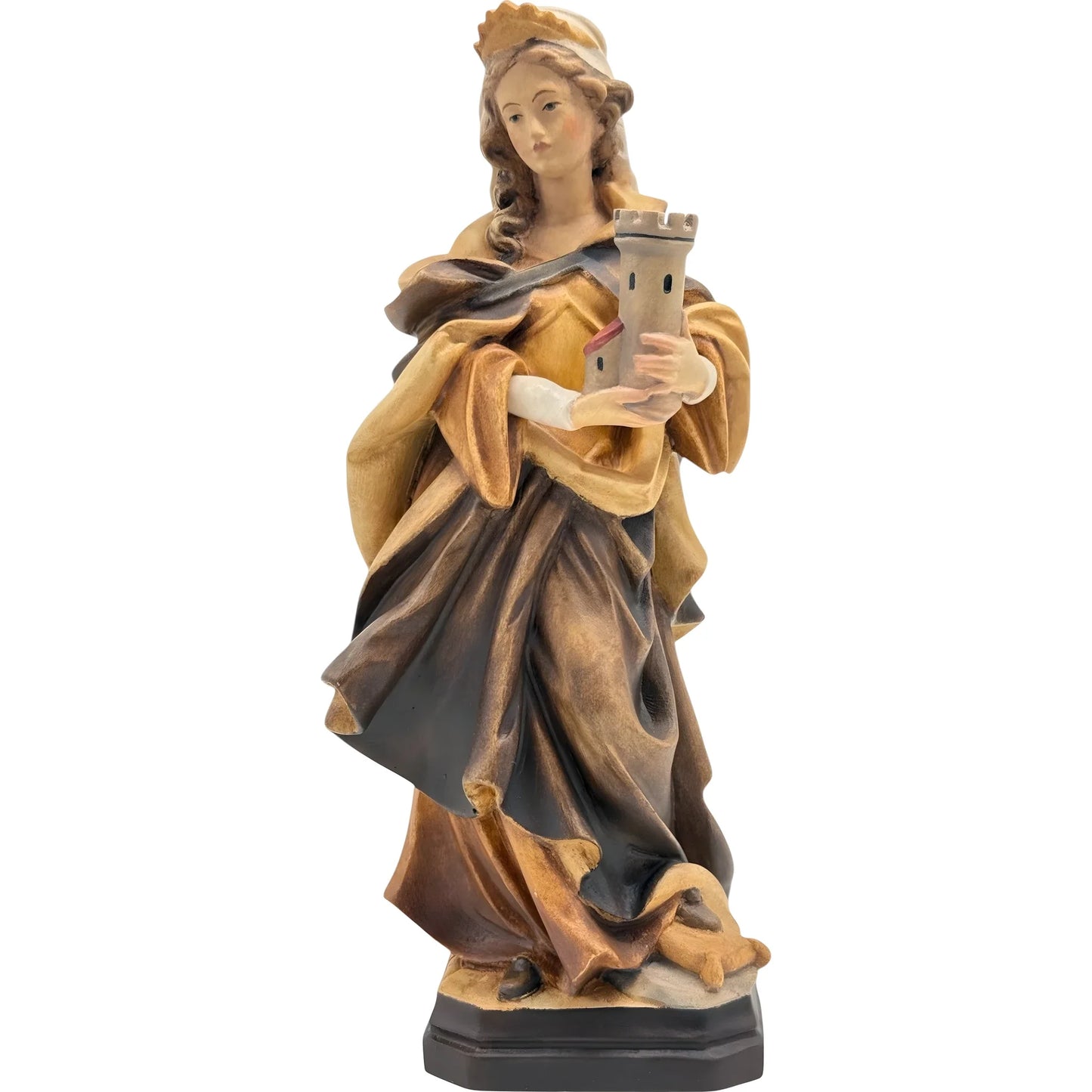 Santa Barbara with Tower: Handcrafted Wood Carving from Val Gardena