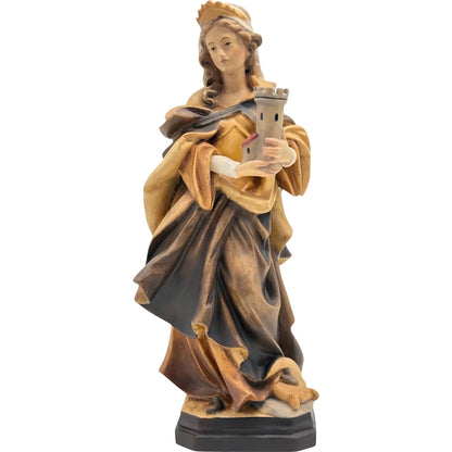 Santa Barbara with Tower: Handcrafted Wood Carving from Val Gardena