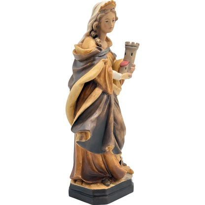 Santa Barbara with Tower: Handcrafted Wood Carving from Val Gardena
