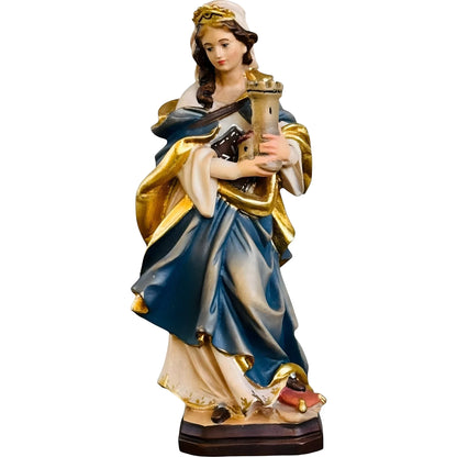 Santa Barbara with Tower: Handcrafted Wood Carving from Val Gardena