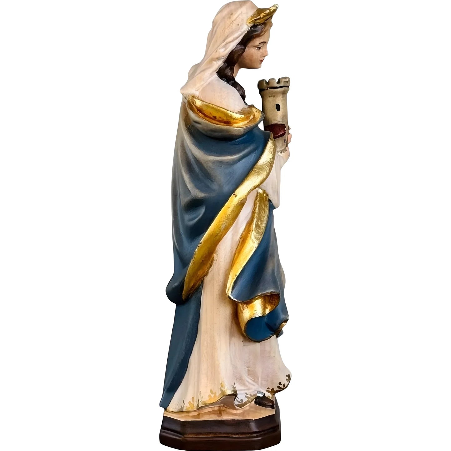 Santa Barbara with Tower: Handcrafted Wood Carving from Val Gardena