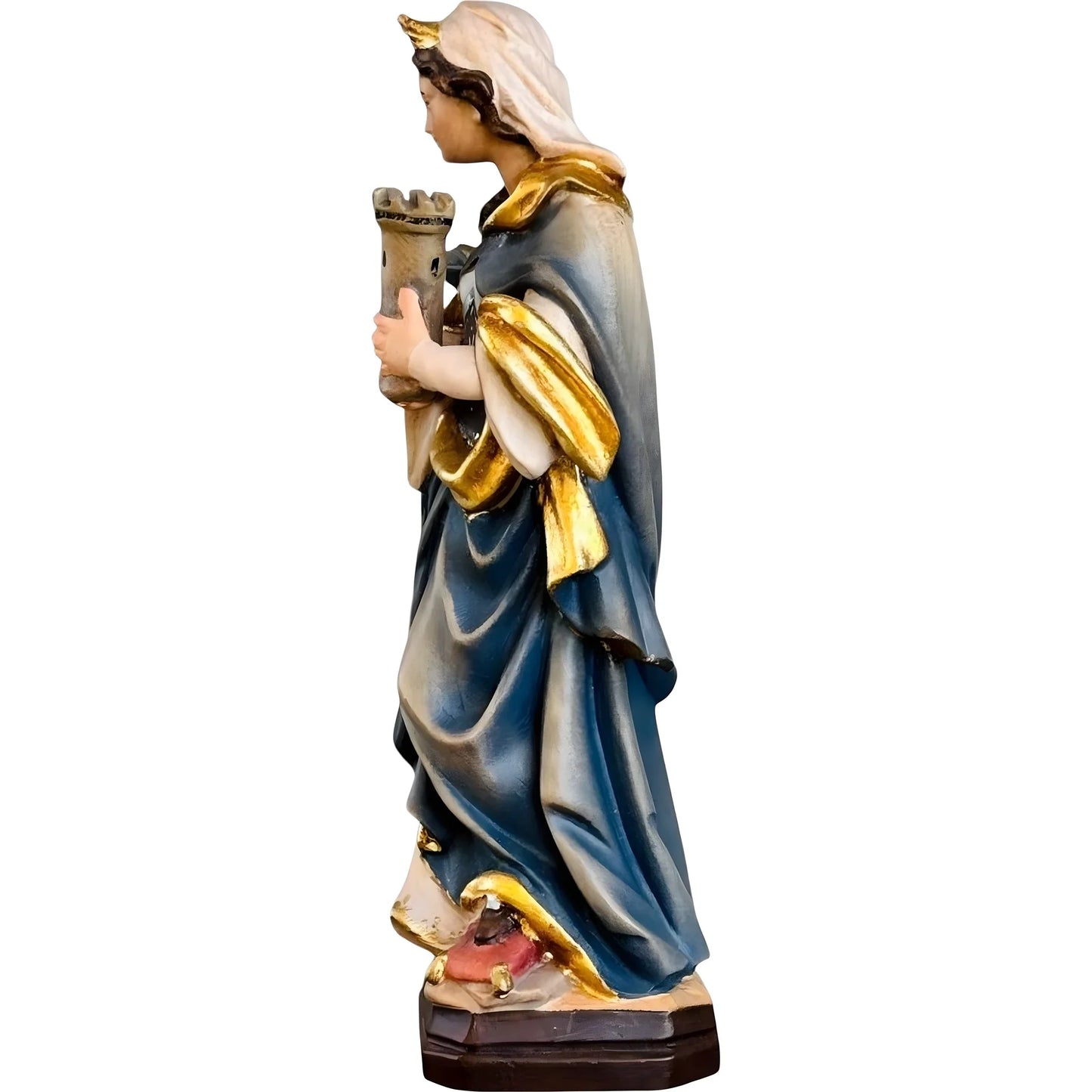 Santa Barbara with Tower: Handcrafted Wood Carving from Val Gardena