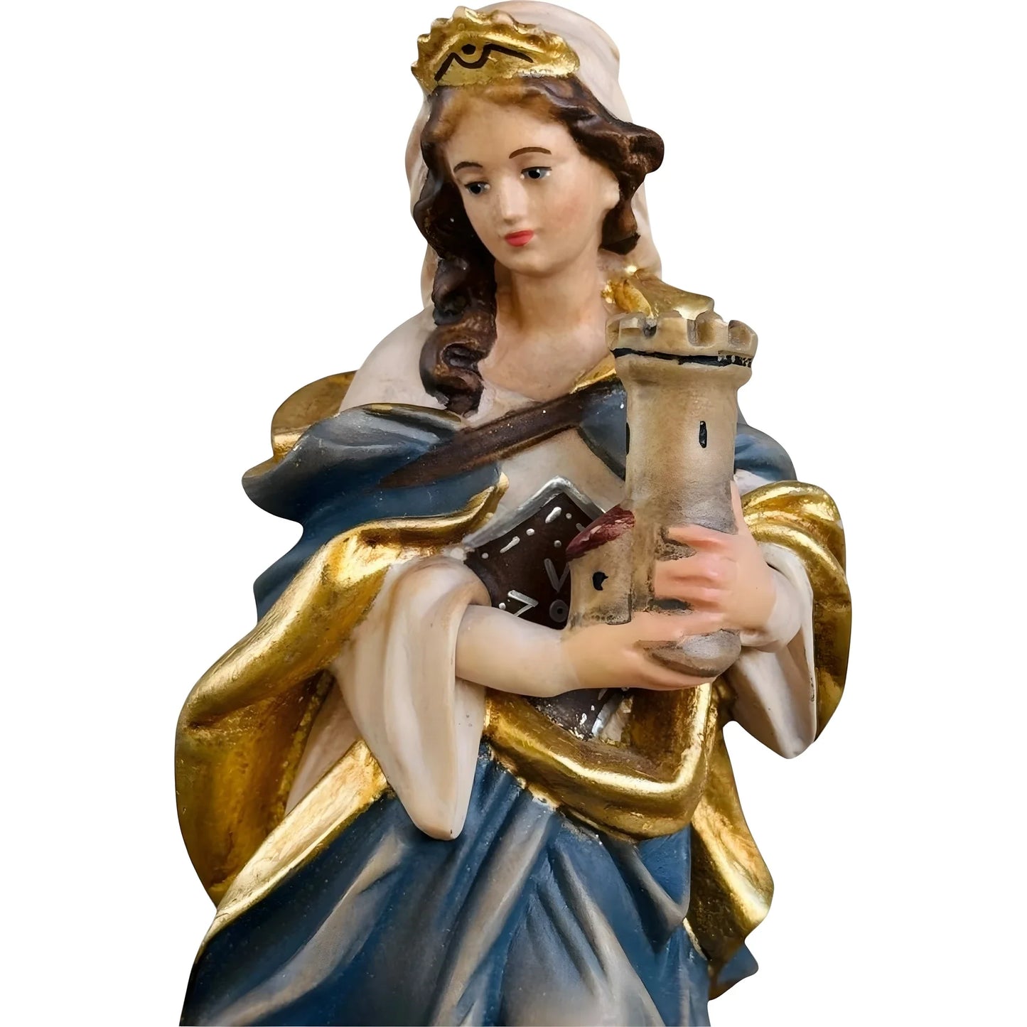 Santa Barbara with Tower: Handcrafted Wood Carving from Val Gardena
