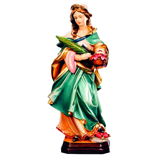 Saint Dorothy, Hand-Painted Wooden Statue, Val Gardena Craftsmanship