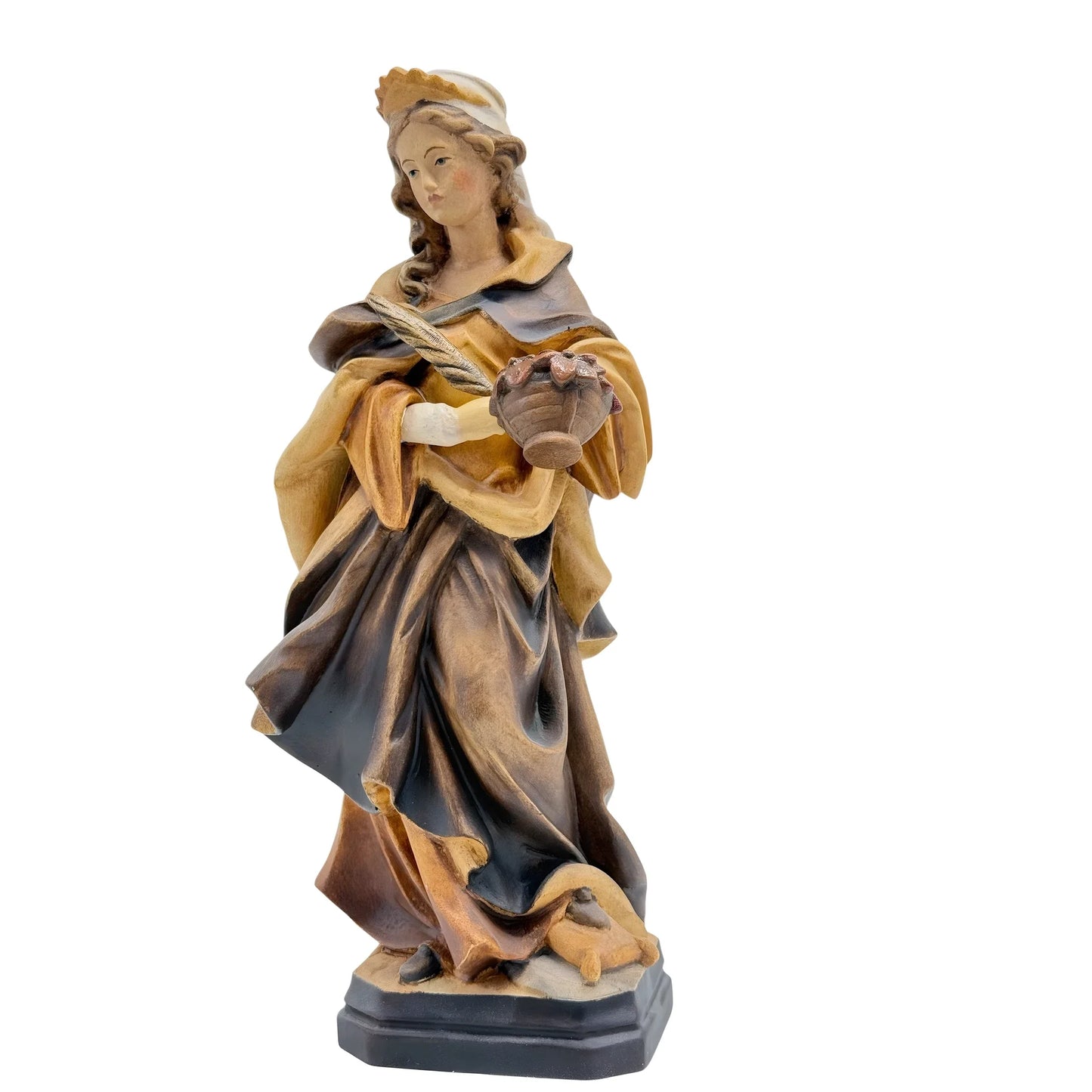 Saint Dorothy, Hand-Painted Wooden Statue, Val Gardena Craftsmanship