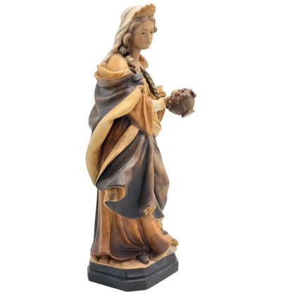Saint Dorothy, Hand-Painted Wooden Statue, Val Gardena Craftsmanship