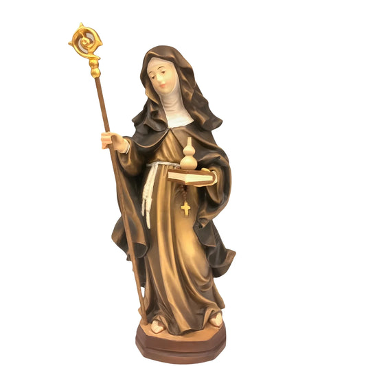 Saint Walburga Hand Carved Oil Painted Wood Statue Val Gardena