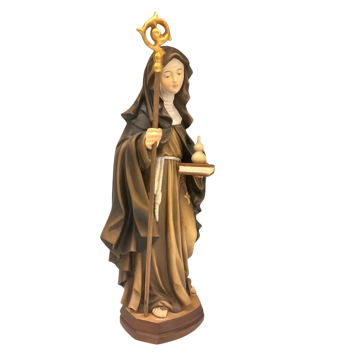 Saint Walburga Hand Carved Oil Painted Wood Statue Val Gardena